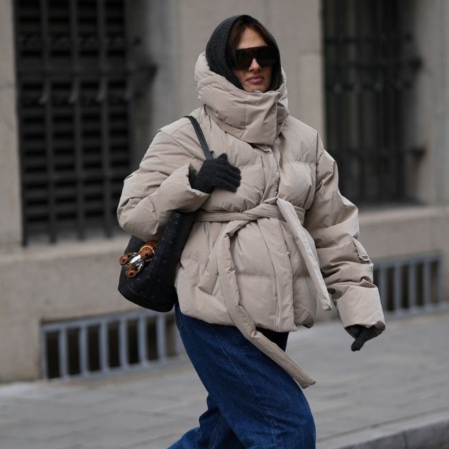 Belted Beige Puffer Jacket with Jeans — Winter Puffer Jacket Outfits 2027