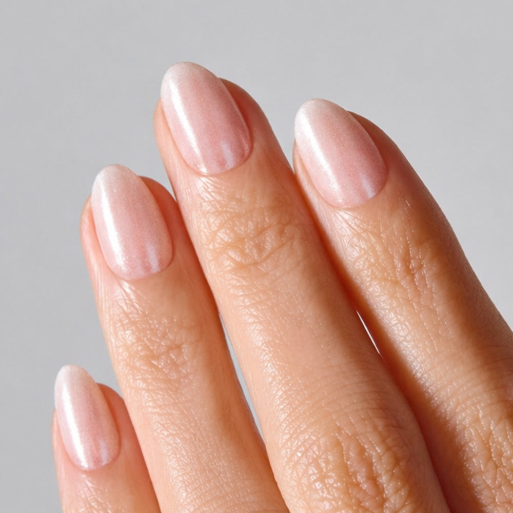 Pale Pink Pearlescent Chrome Medium Oval Pale Pink Pearlescent Chrome Medium Oval — Glazed Nails 2027