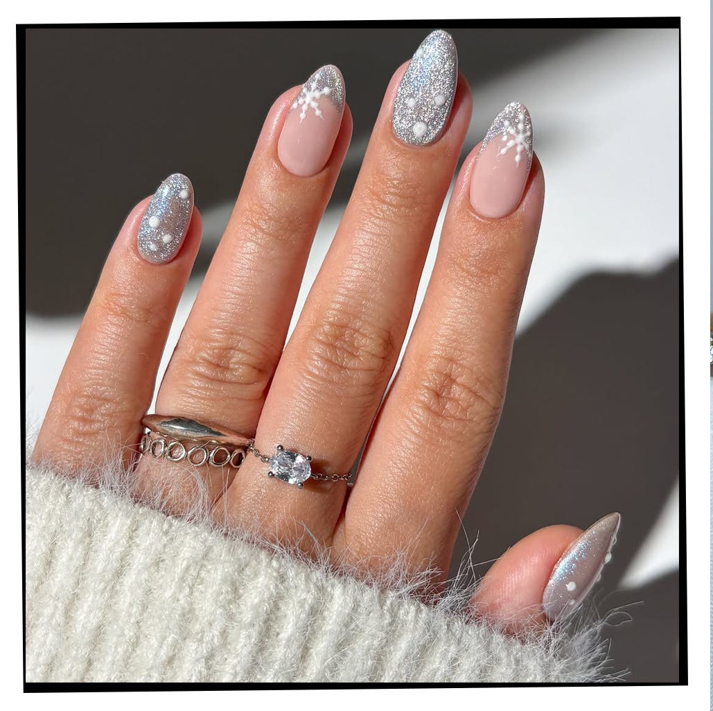 Metallic Red with Green Christmas Trees — Short Christmas Nails 2026