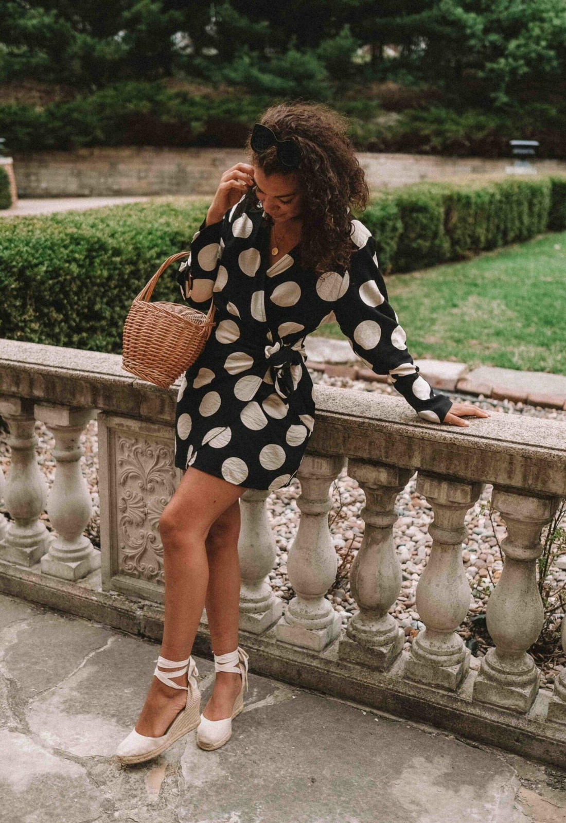 Cream Wedge Espadrilles with a Polka Dot Wrap Dress — Vacation Espadrilles Outfits 2027