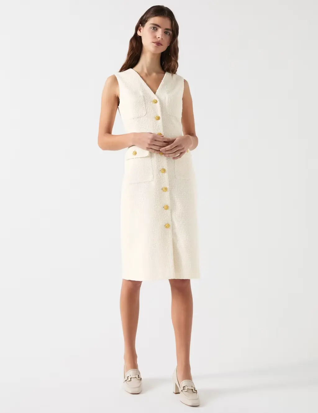 Cream Midi Dress and Light Beige Loafers for Polished Spring Style Cream Midi Dress and Light Beige Loafers for Polished Spring Style — Spring Outfits 2027 with Loafers