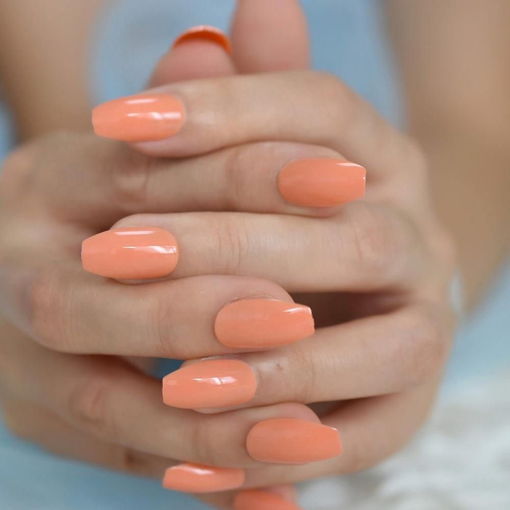 Glossy Light Coral Warm Undertones — Coral Coffin Nails 2027