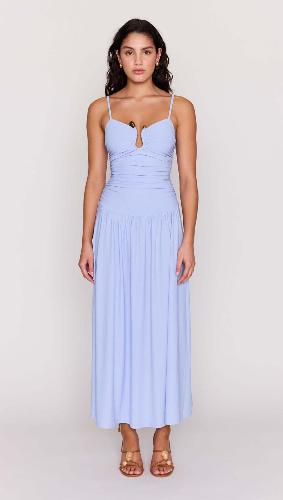 Powder Blue Maxi Dress with Ruched Bodice for Casual Daywear Powder Blue Maxi Dress with Ruched Bodice for Casual Daywear — Powder Blue Outfits 2027