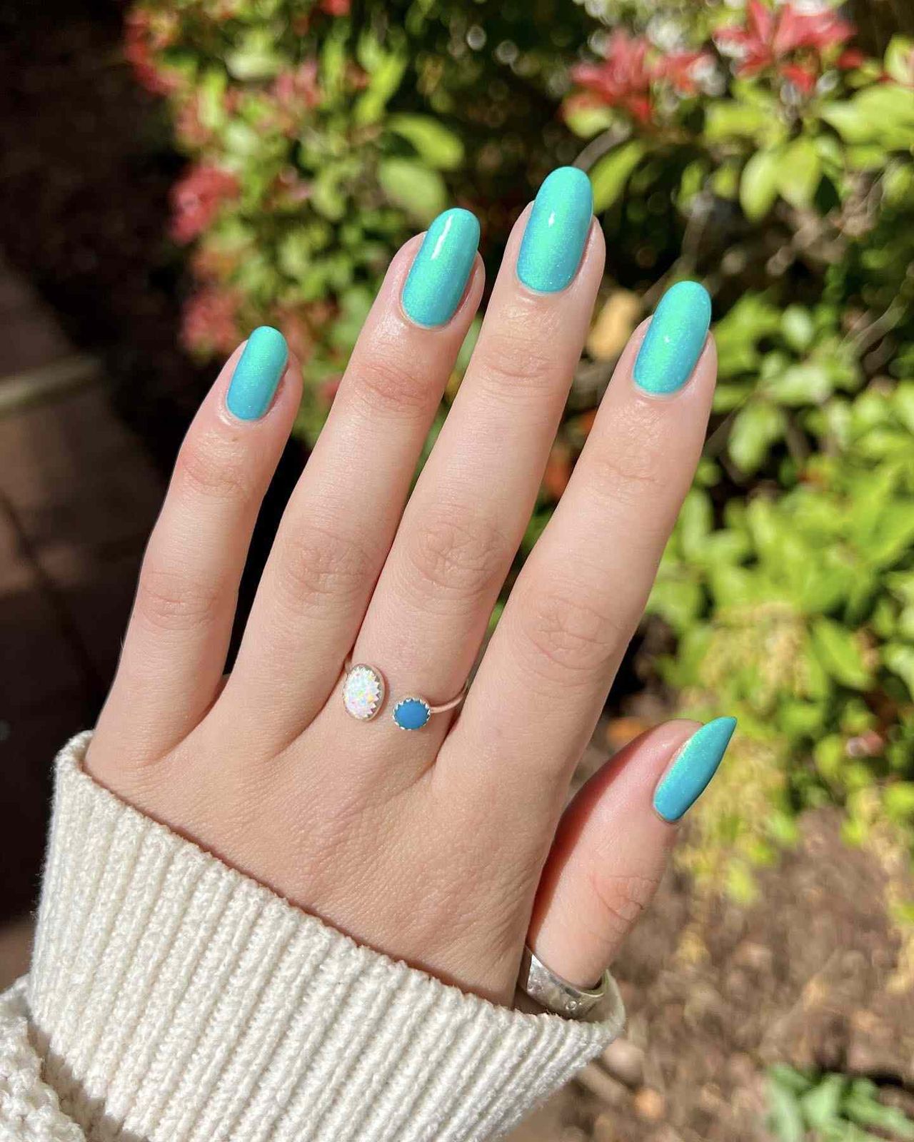 Subtle Shimmer Turquoise Almond Nails — Turquoise Nails 2027