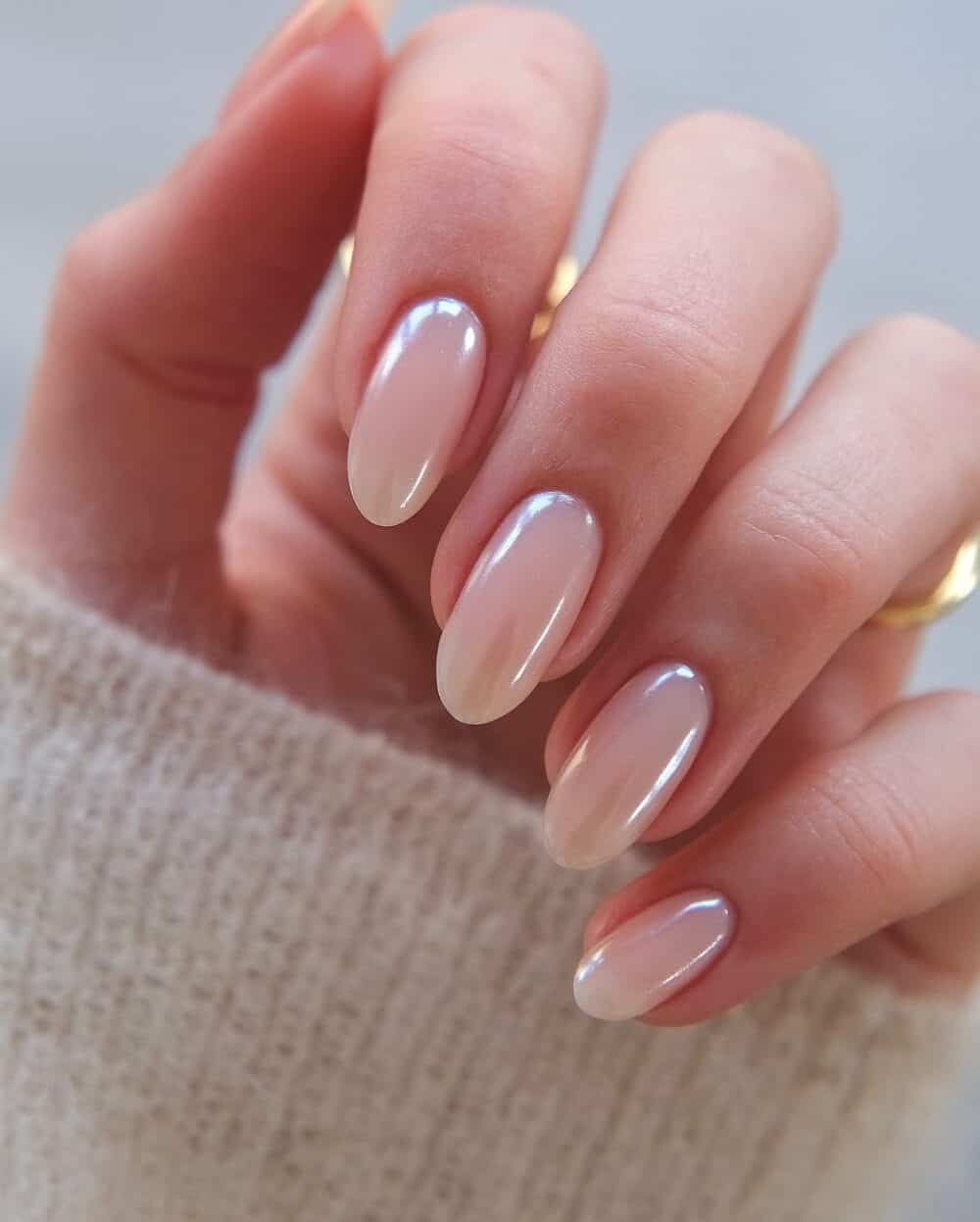 Sheer Nude Pearlescent Oval Nails Sheer Nude Pearlescent Oval Nails — Winter Formal Nails 2027