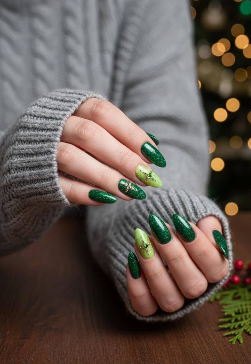 Glitter Glossy Visual Idea Glitter Glossy Visual Idea — Forest Green Nails 2027