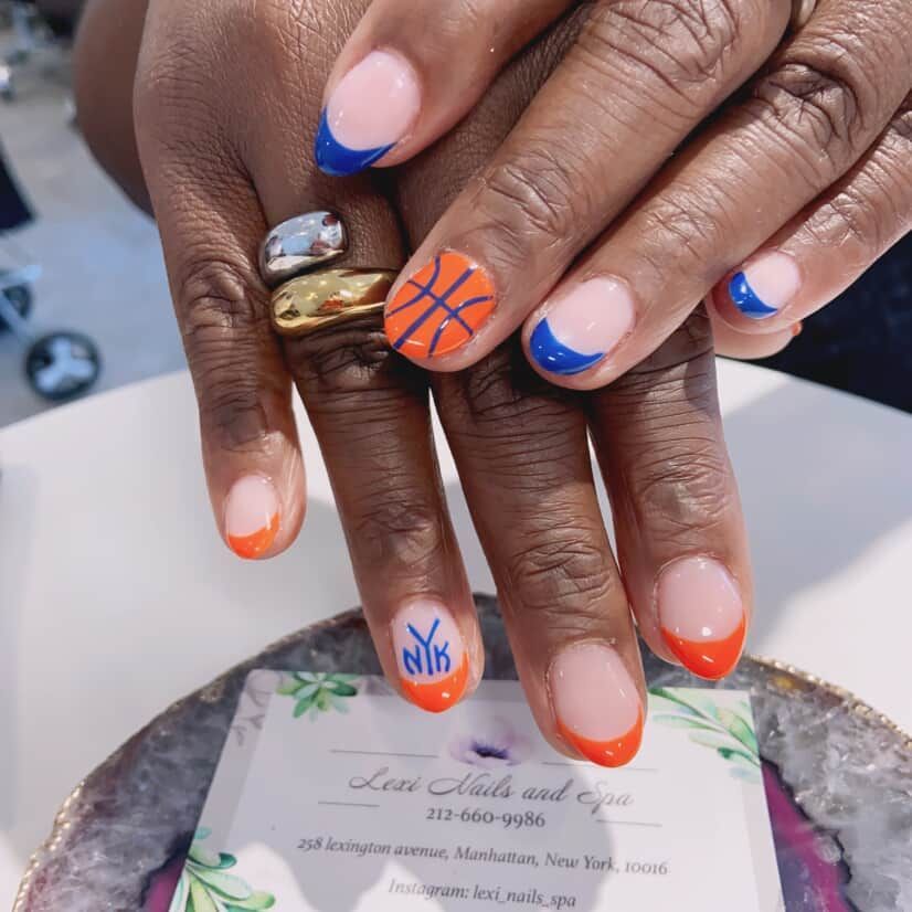 NYK Logo Basketball French Tips NYK Logo Basketball French Tips — Cheer Nails Team Colors 2027