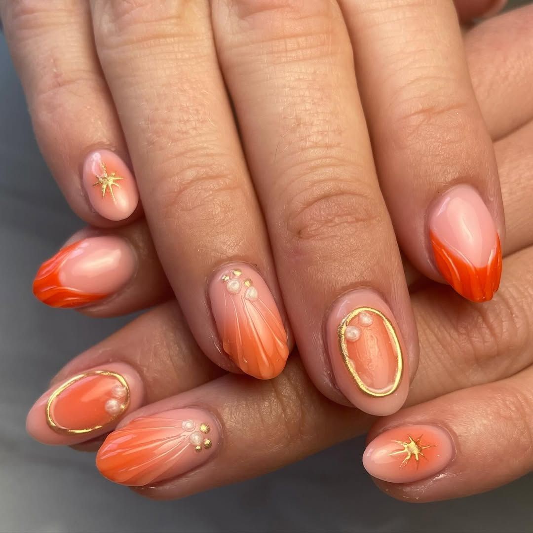 Ombre Gold Accents Pearls Fan Art Visual Idea Ombre Gold Accents Pearls Fan Art Visual Idea — Neon Ombre Nails 2027