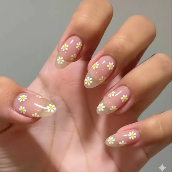 All-Over Daisy Print Almond Nails All-Over Daisy Print Almond Nails — Short Floral Nails 2027