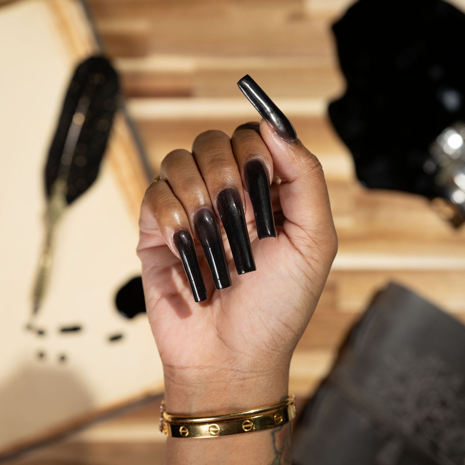 Sheer Black Glossy Long Coffin Sheer Black Glossy Long Coffin — Polygel Nails 2027