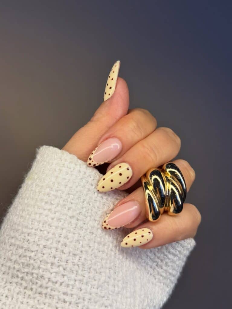 Dark Brown Polka Dots On Yellow Base Visual Idea — Yellow Nails 2027