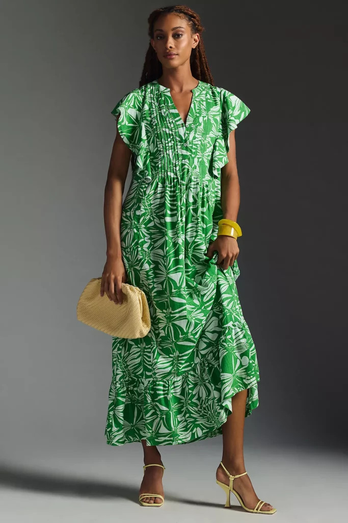 Vibrant Printed Midi Dress with Yellow Accents Vibrant Printed Midi Dress with Yellow Accents — Outfits 2027 for Mom Bod