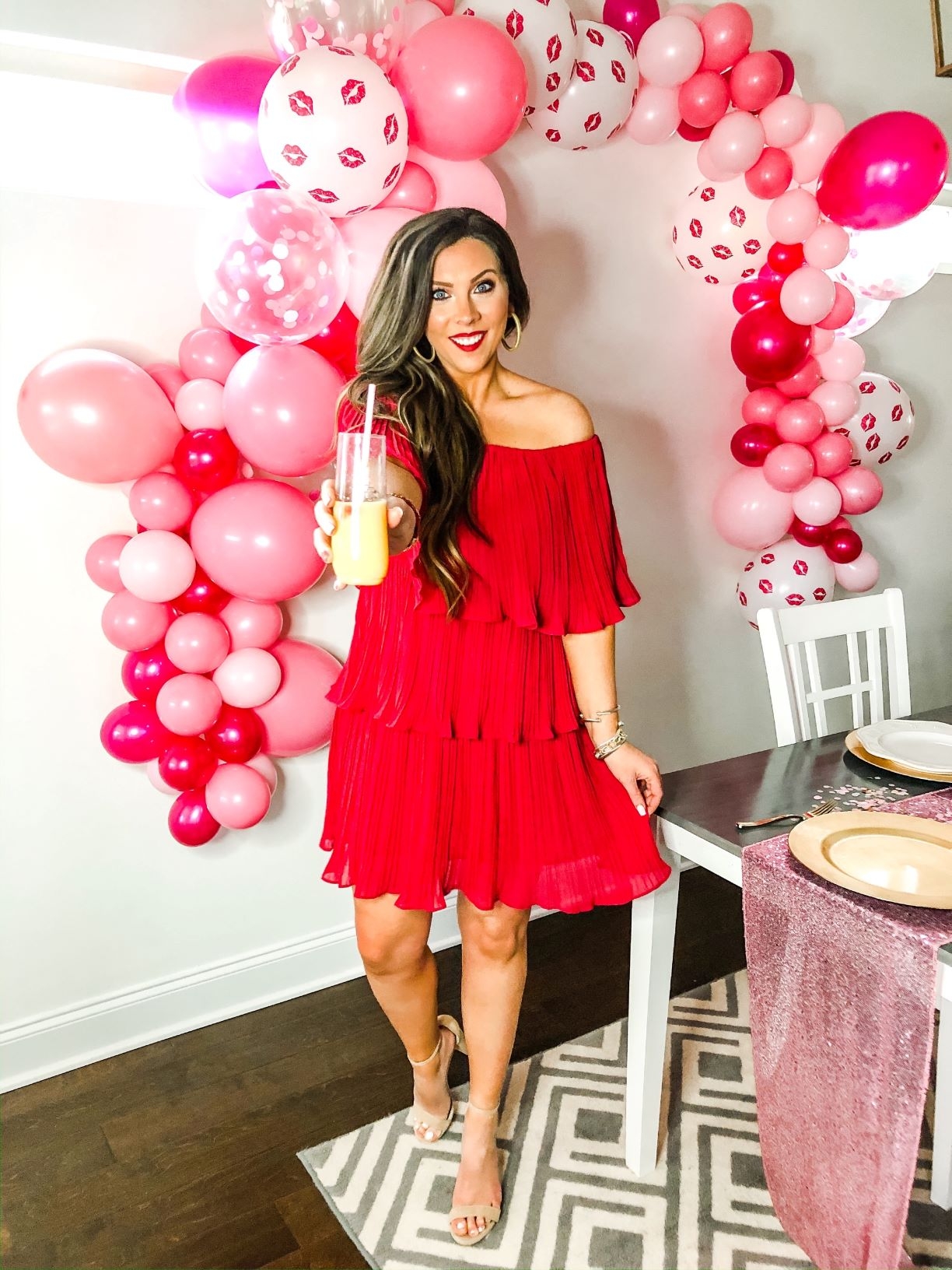 Red Off-the-Shoulder Dress with Tiered Ruffles Red Off-the-Shoulder Dress with Tiered Ruffles — Galentines Outfits 2027