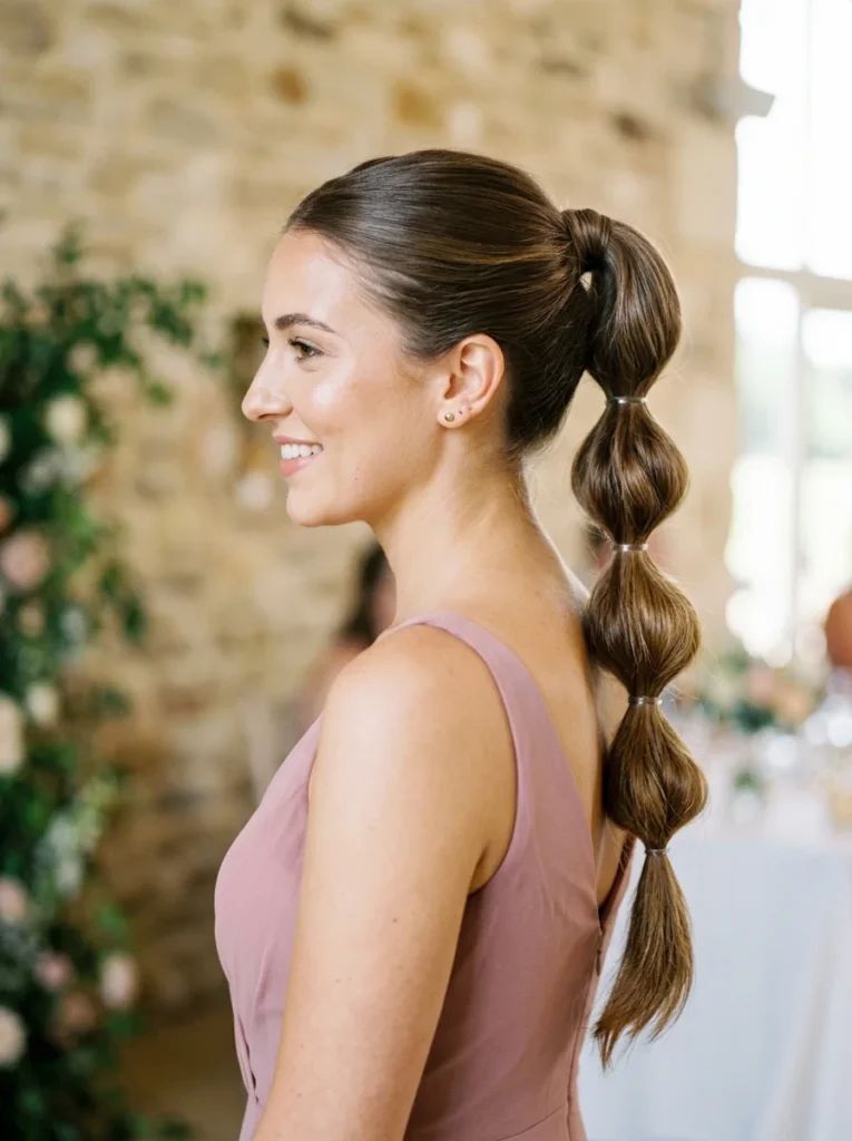 Dark Brown Bubble Ponytail — Bridesmaid Ponytail Hairstyles 2027
