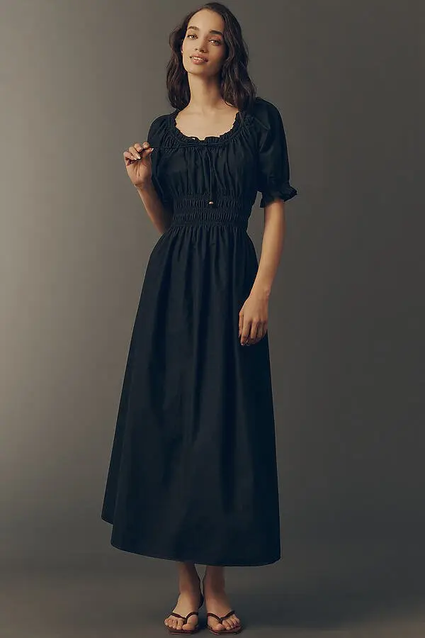 Casual Cotton Midi with Smocked Waist and Puff Sleeves Casual Cotton Midi with Smocked Waist and Puff Sleeves — Puff Sleeve Dress Outfits 2027