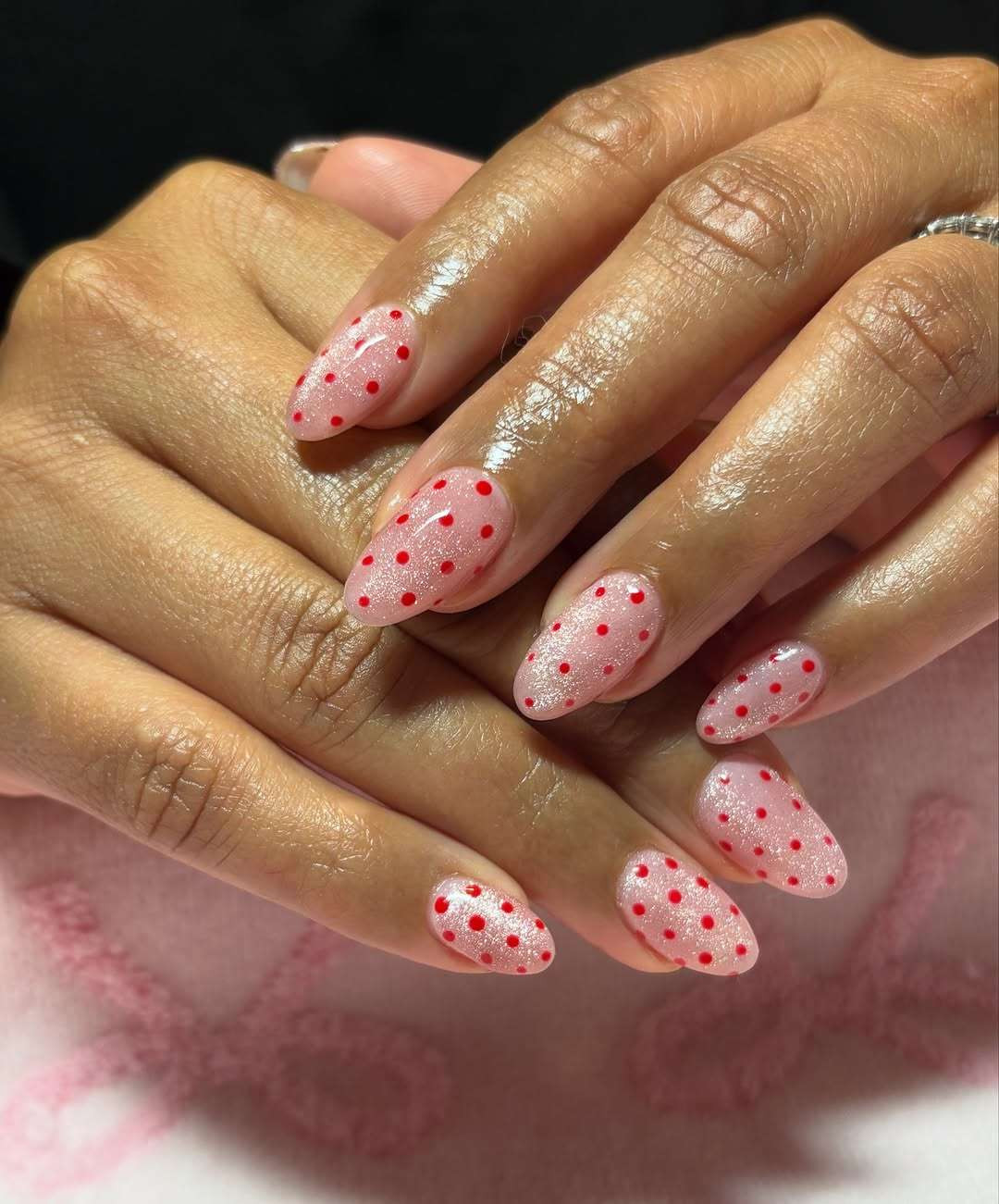Red Polka Dots on Sheer Pink Red Polka Dots on Sheer Pink — Red Nails 2027 for Medium Skin