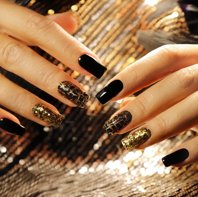 Short Square Black and Gold Foil Nails Short Square Black and Gold Foil Nails — New Years Eve Nails 2027