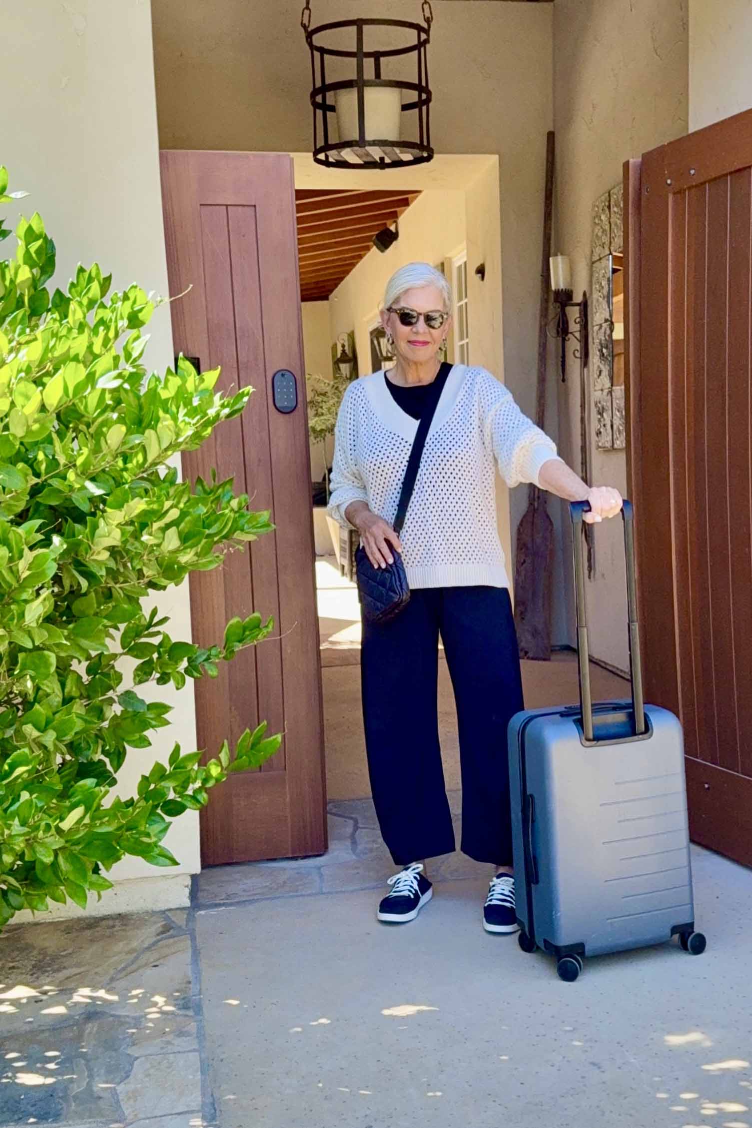 Open-Knit Cardigan with Wide-Leg Pants for Travel Open-Knit Cardigan with Wide-Leg Pants for Travel — Business Trip Outfits 2027