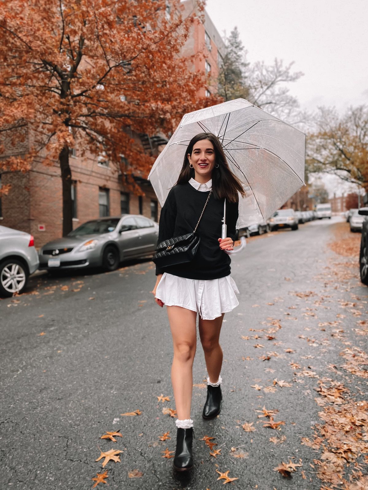 White Ruffled Socks with Mini Skirt and Ankle Boots — Socks 2027 with Heels Outfits