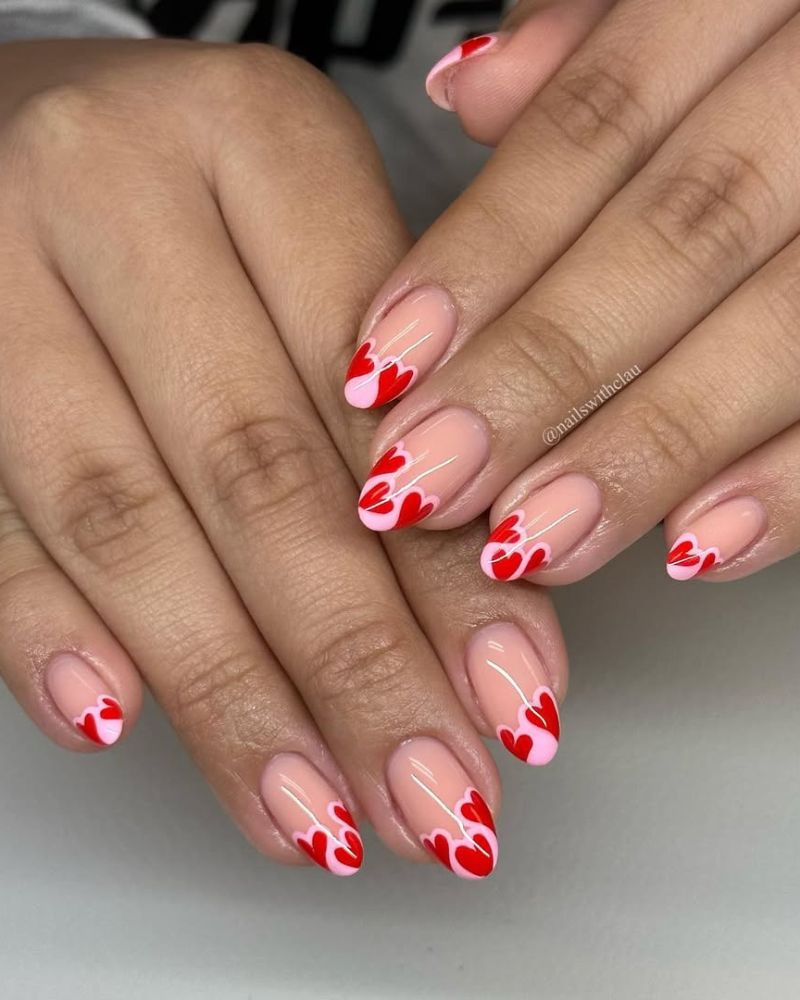 Nude French Tips with Heart Accents Nude French Tips with Heart Accents — Mismatched Heart Nails 2027