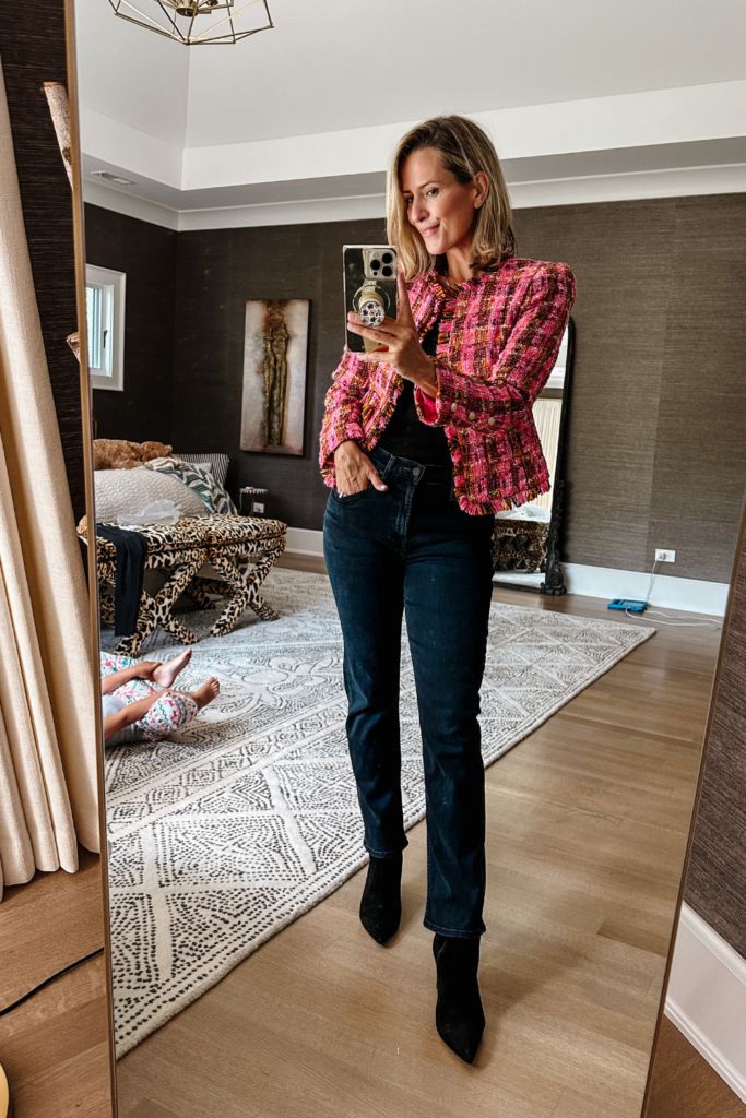 Tweed Jacket and Dark Jeans for Textured Polish Tweed Jacket and Dark Jeans for Textured Polish — Meet the Teacher Outfits 2027