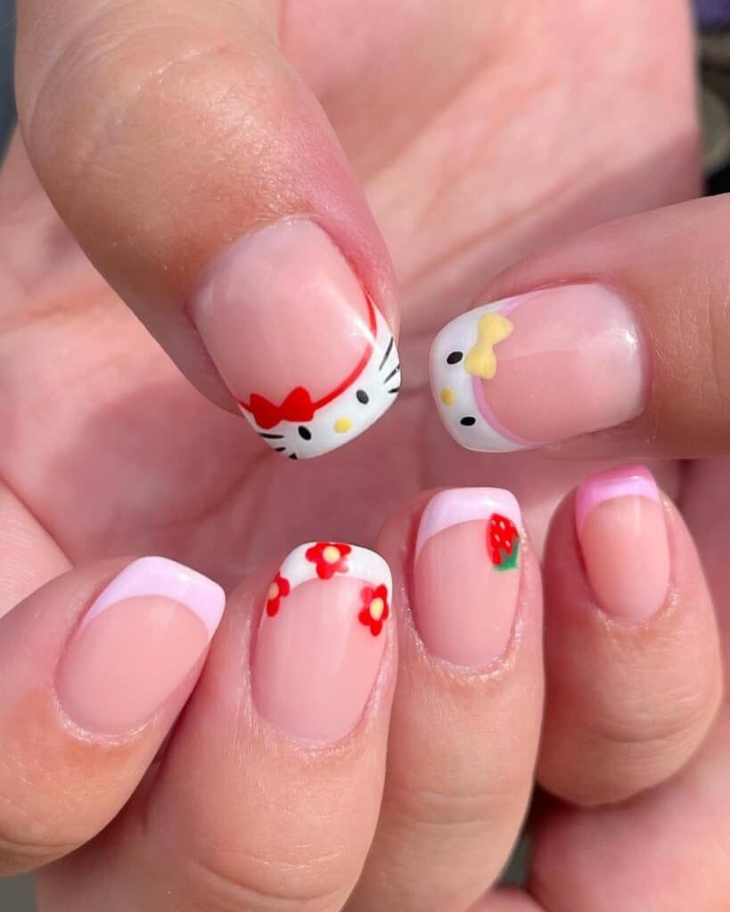 Sweet Short Squares with Hello Kitty & Florals Sweet Short Squares with Hello Kitty & Florals — French Hello Kitty Nails 2027