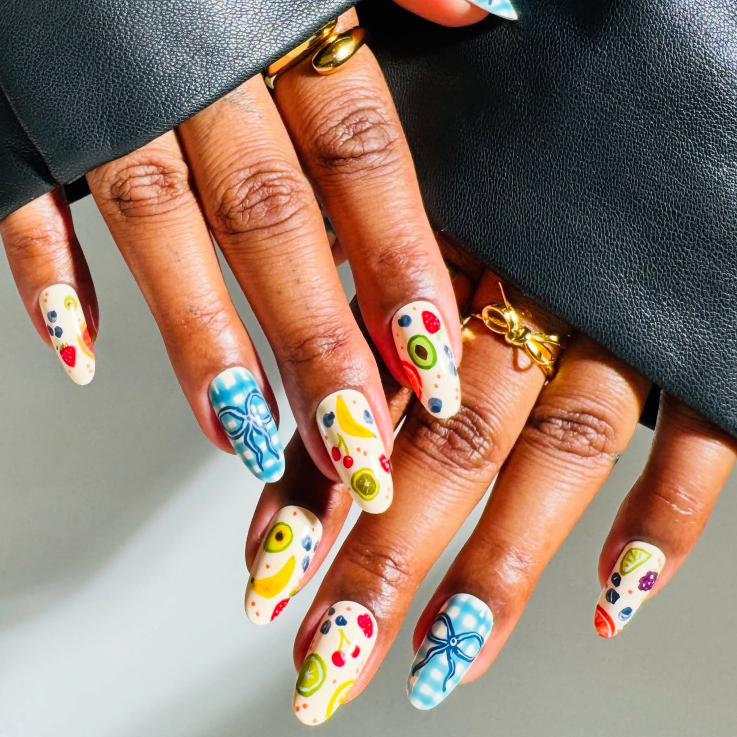 Long Square Fruit and Gingham Nails Long Square Fruit and Gingham Nails — Long Spring Nails 2027