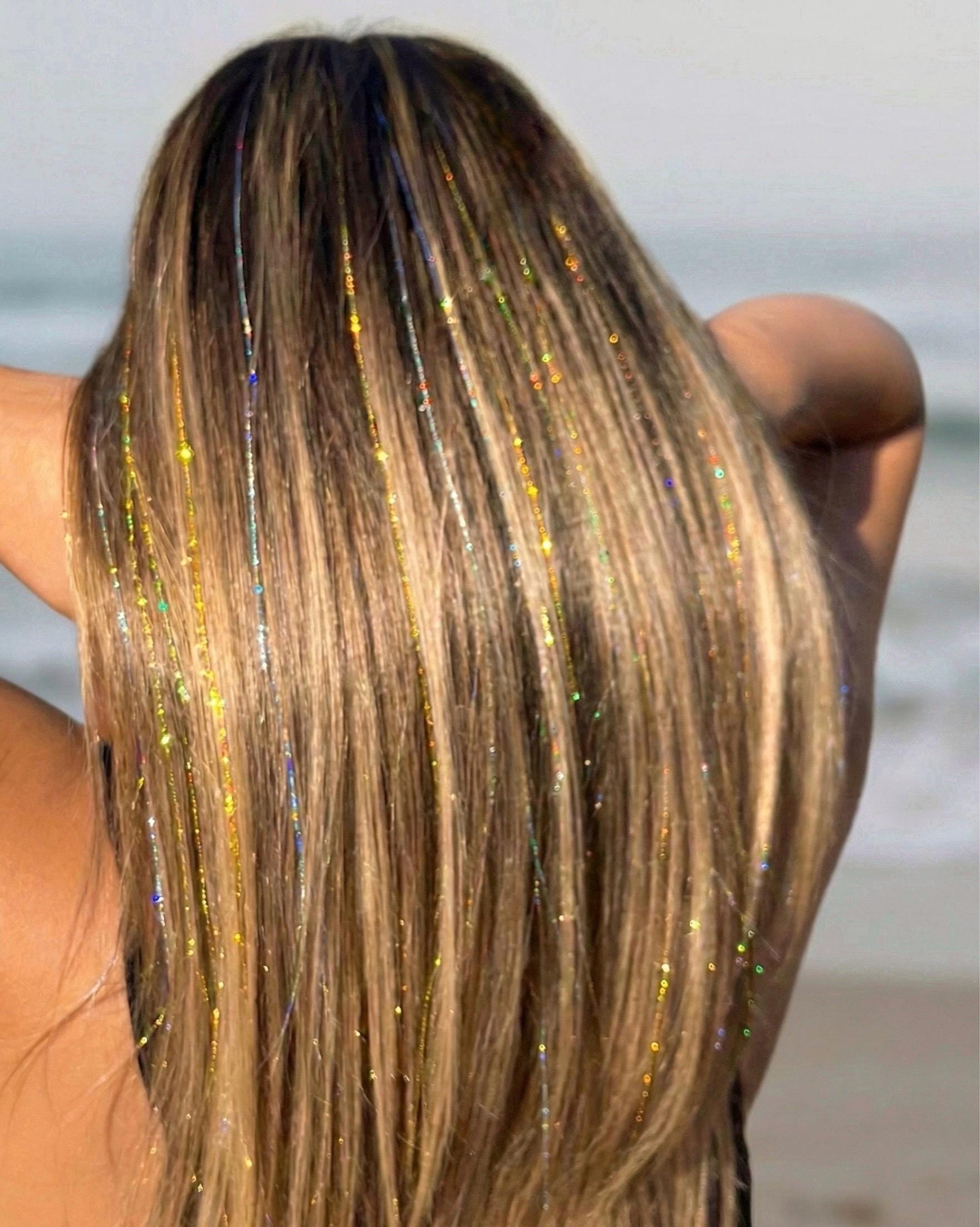 Thick Dark Blonde With Multi-Color Tinsel — Hair Tinsel 2027