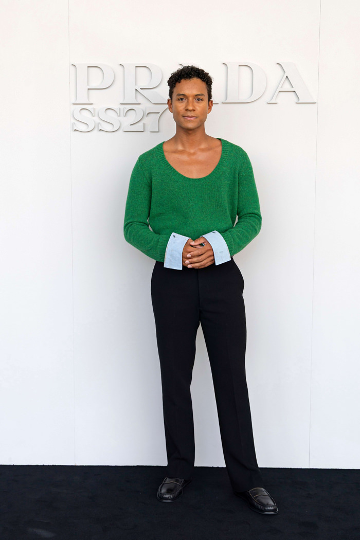 Green Crewneck Sweater Over a Blue Shirt with Black Trousers — Spring Outfits 2027 for Work