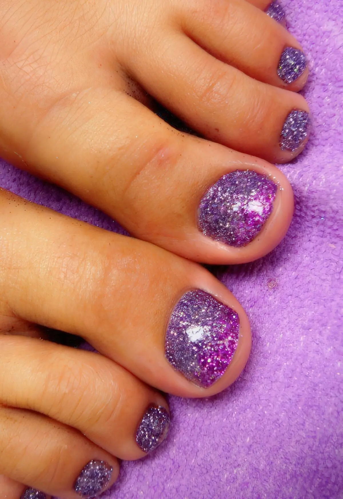 Dense Purple and Silver Glitter Toes — Purple Toe Nails 2027