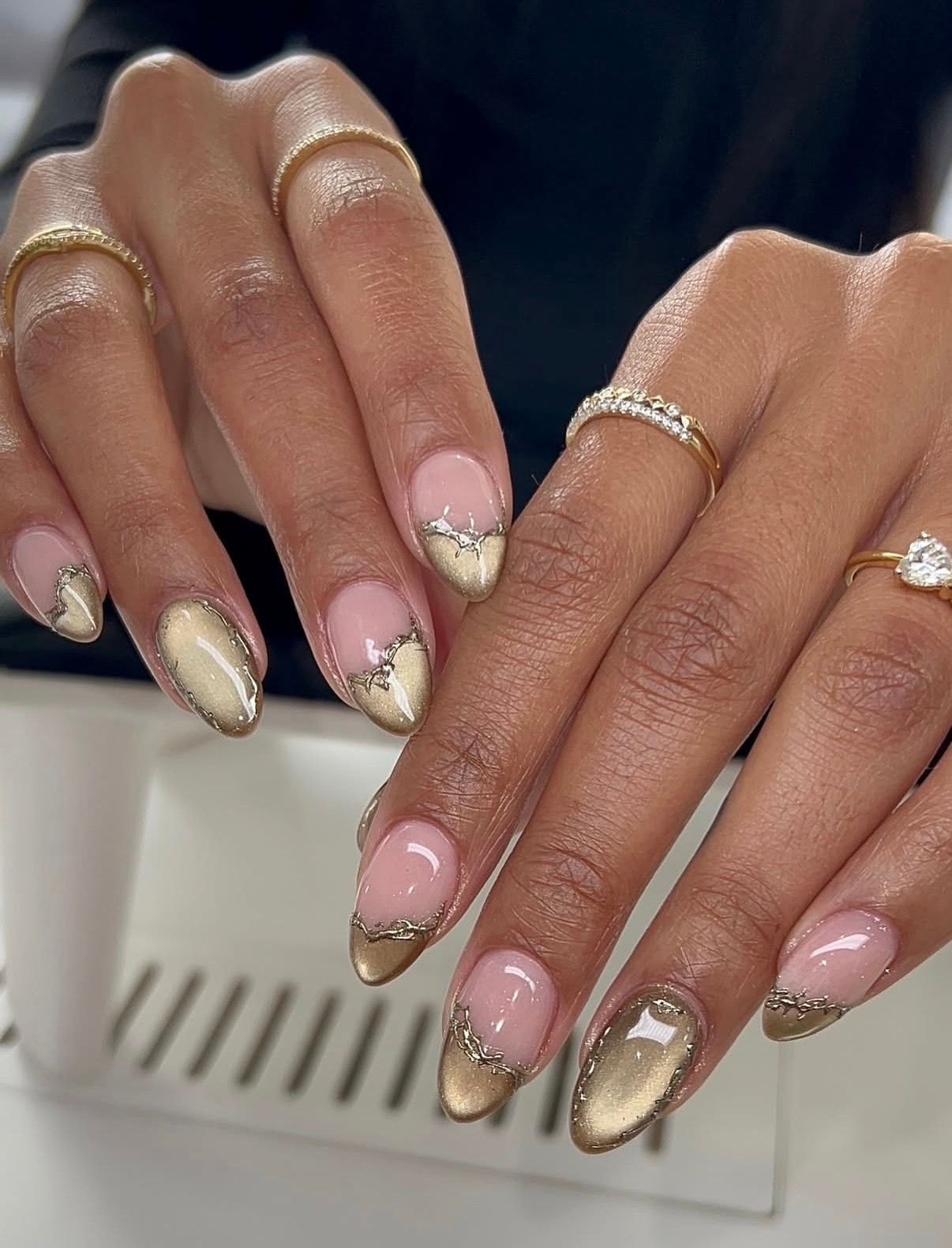 Glossy With Metallic Accents Visual Idea — Birthday Nails Almond 2027