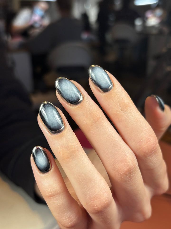 Dark Grey Gradient Chrome with Silver Border Dark Grey Gradient Chrome with Silver Border — Dark Chrome Nails 2027