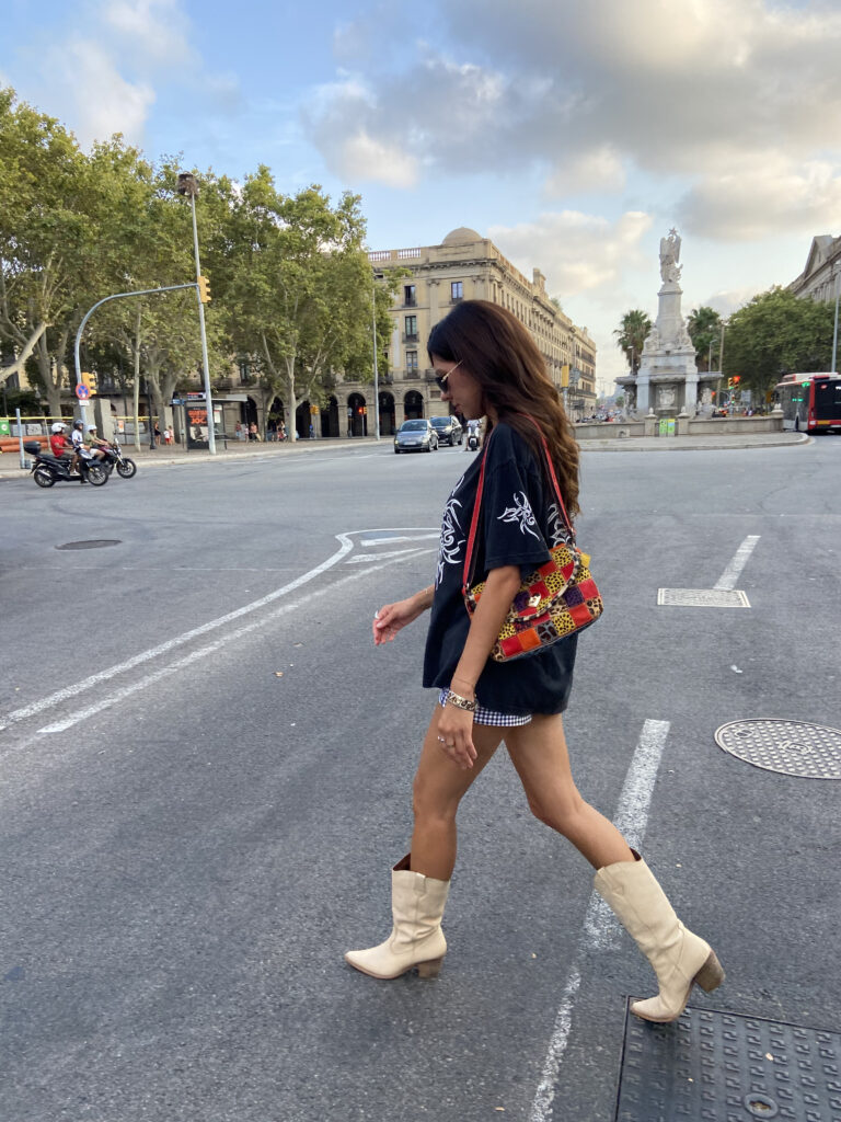 Graphic Tee and Denim Shorts with Cowboy Boots — Barcelona Outfits 2027