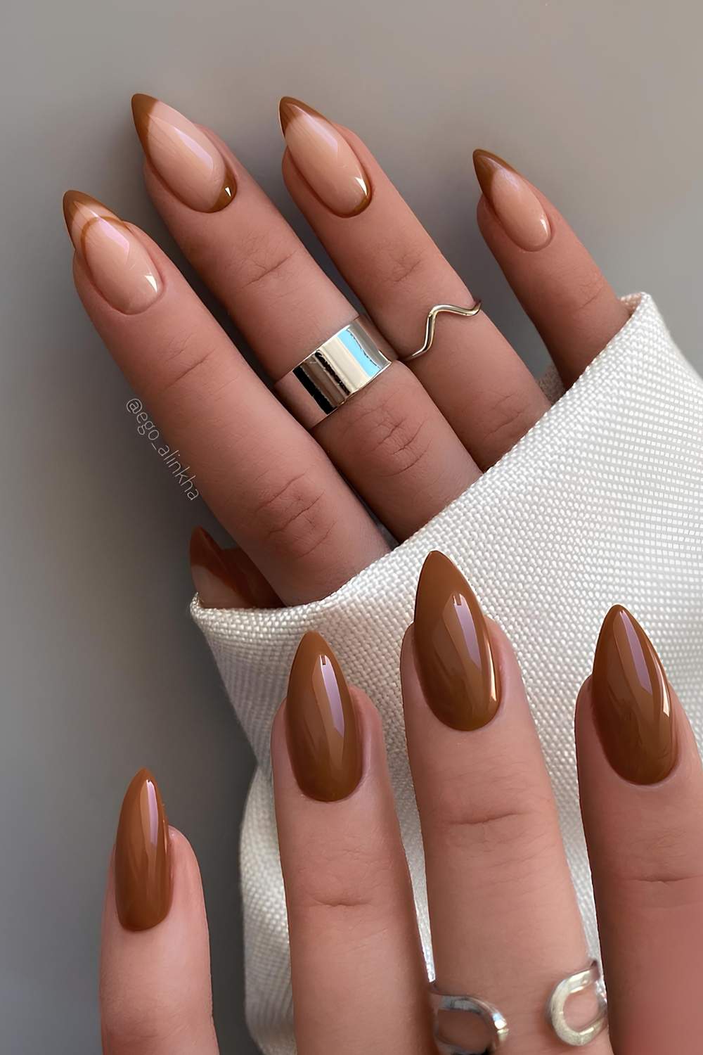 Glossy Brown French Tip Stiletto Nails Glossy Brown French Tip Stiletto Nails — Brown Nails 2027