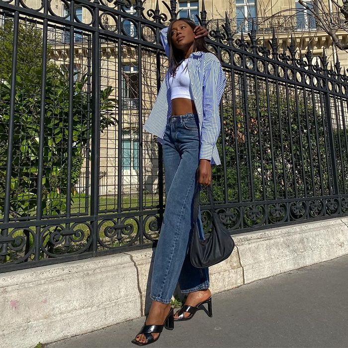 Polished Casual: White Cropped Tank Under Striped Shirt with Dark Wash Jeans — Tank Top Outfits 2027