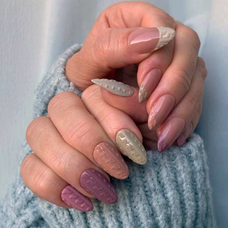 3D Sweater Knit Texture French Tips — Cozy Winter Nails 2027