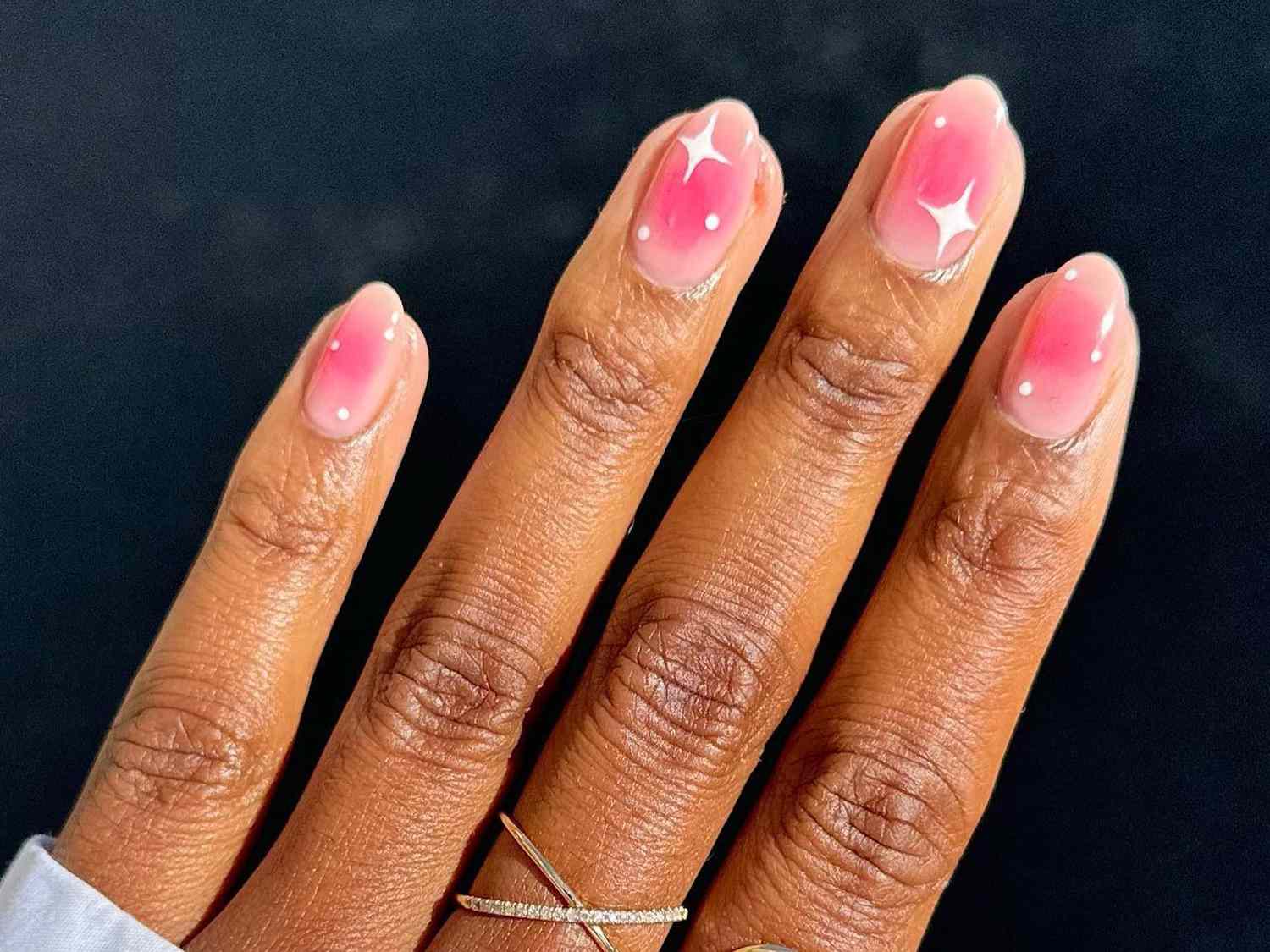Pink Gradient Starburst Oval Nails Pink Gradient Starburst Oval Nails — Short Prom Nails 2027