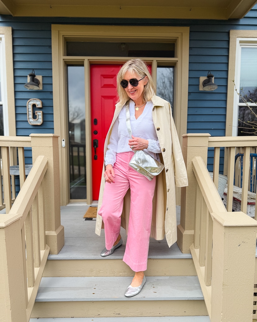 Playful Pink Pants Paired with a Beige Trench — Spring Outfits 2027 with Trench Coat