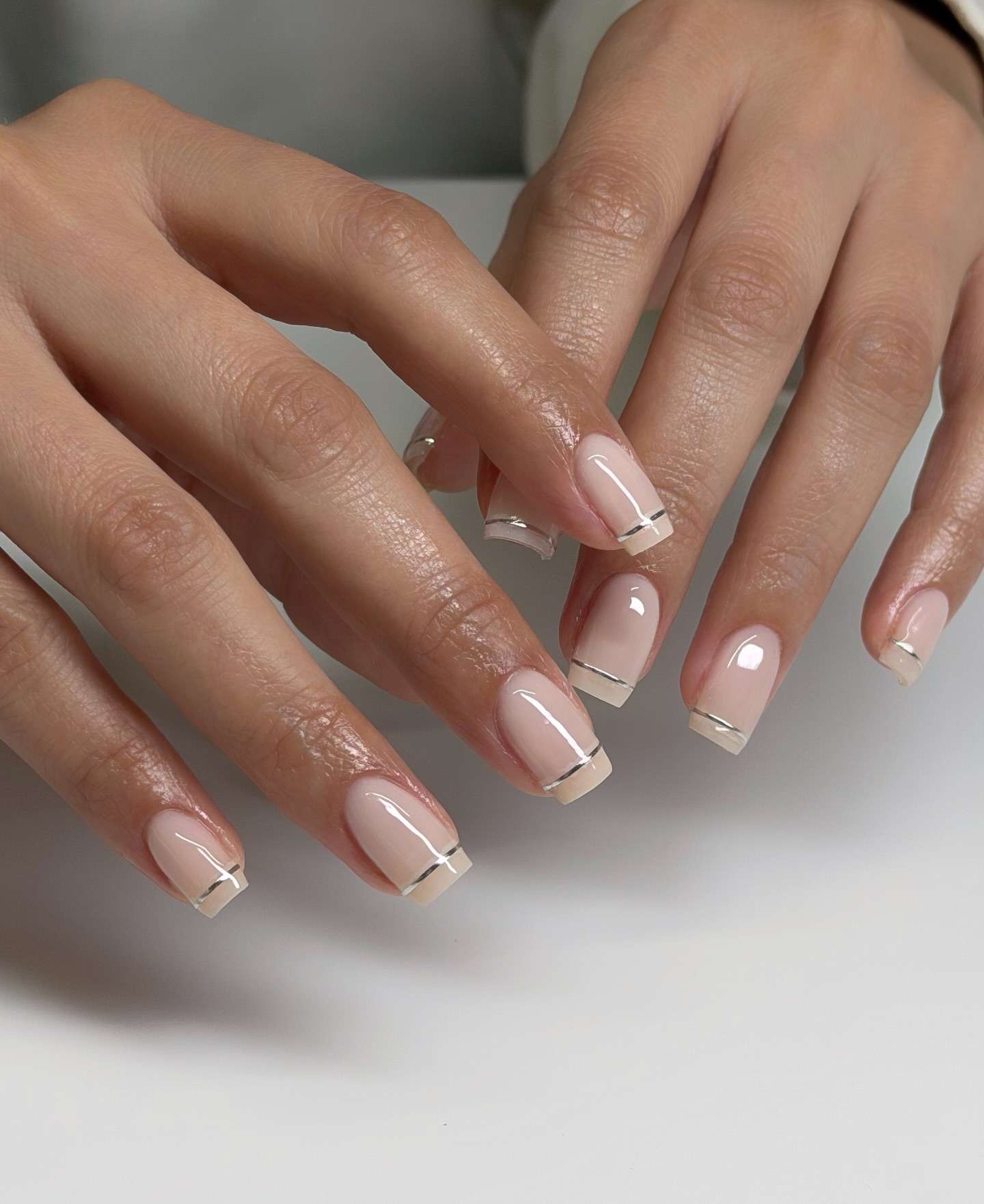 Modern French with Silver Line Accent Modern French with Silver Line Accent — Simple Nails 2027