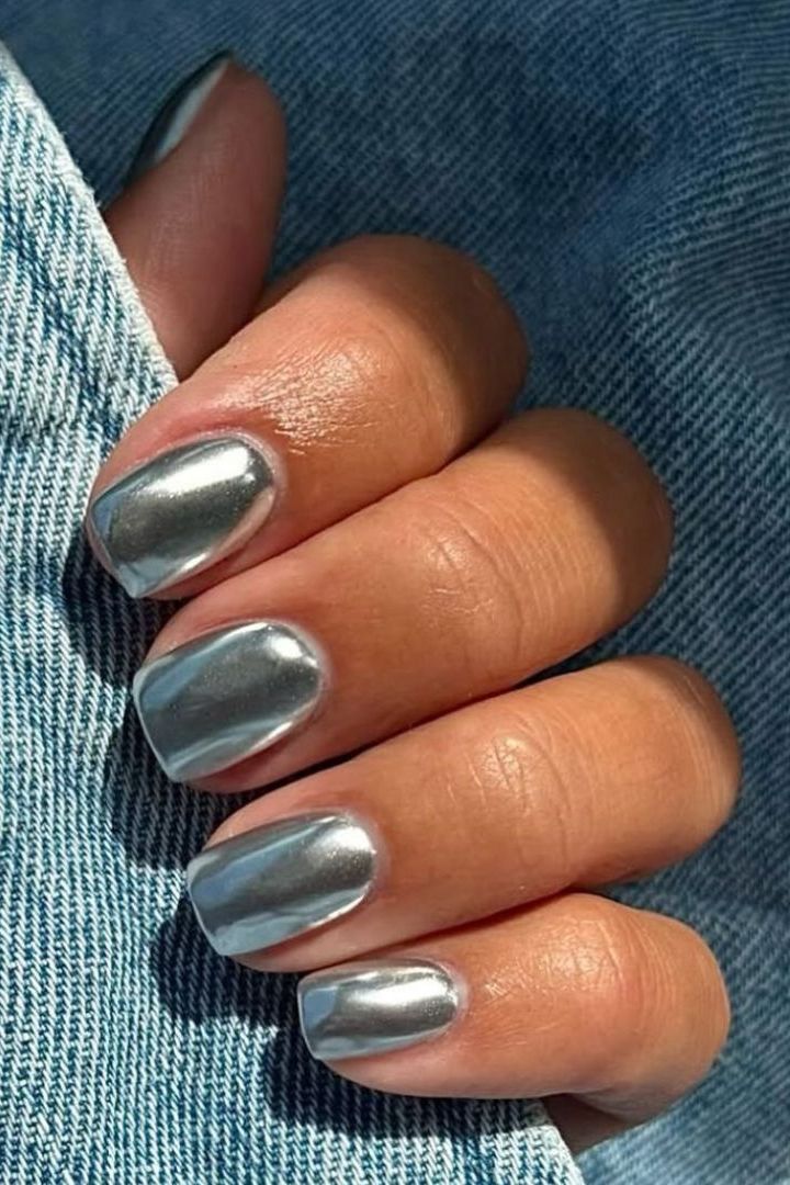 Silver Glitter French Tip Almond Nails Silver Glitter French Tip Almond Nails — Silver Nails 2027