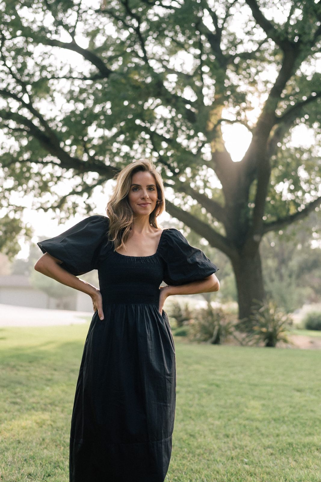 Black Linen Midi Dress with Smocked Bodice and Puff Sleeves Black Linen Midi Dress with Smocked Bodice and Puff Sleeves — Little Black Dress Outfits 2027