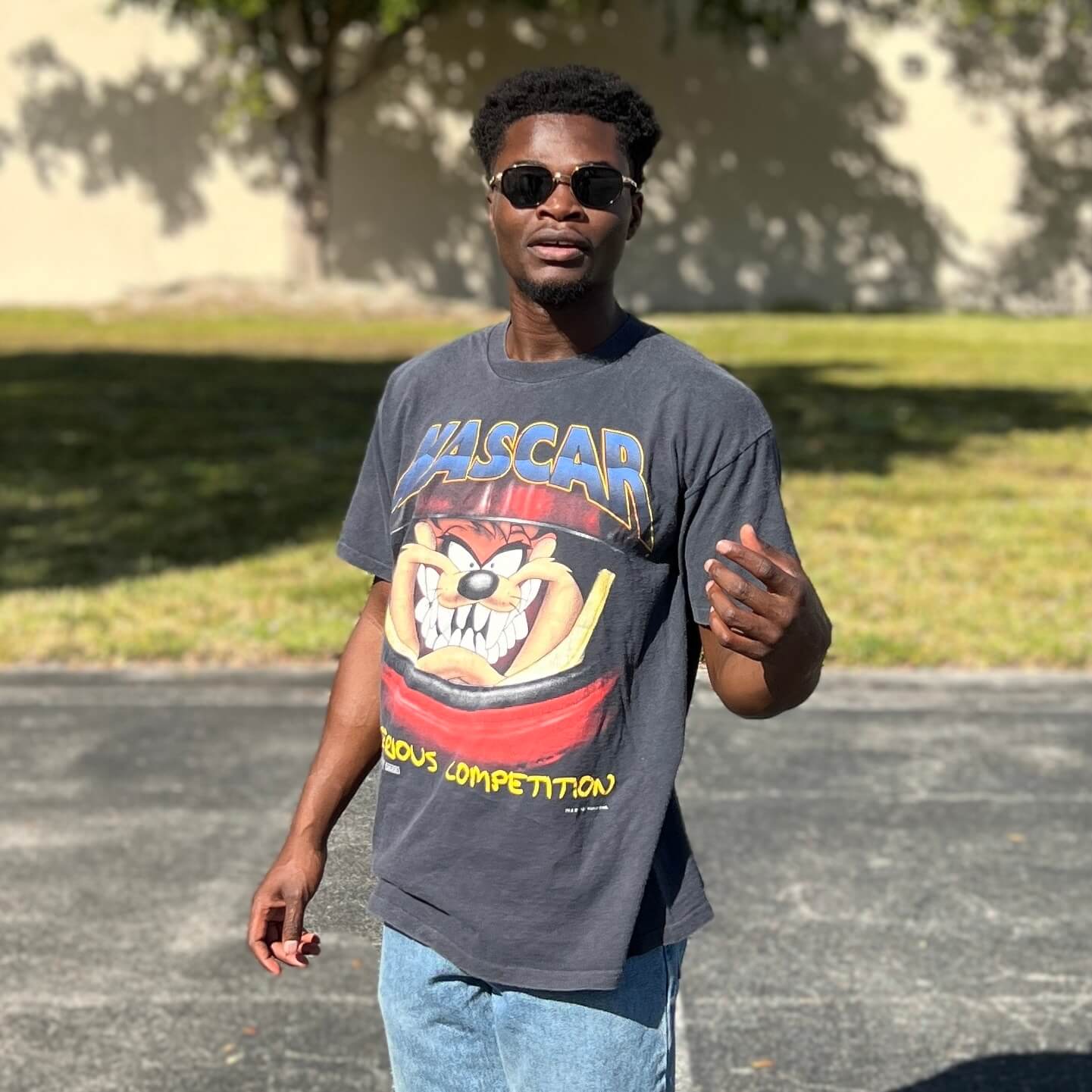 Vintage NASCAR Graphic Tee with Black Sneakers — NASCAR Outfits 2027