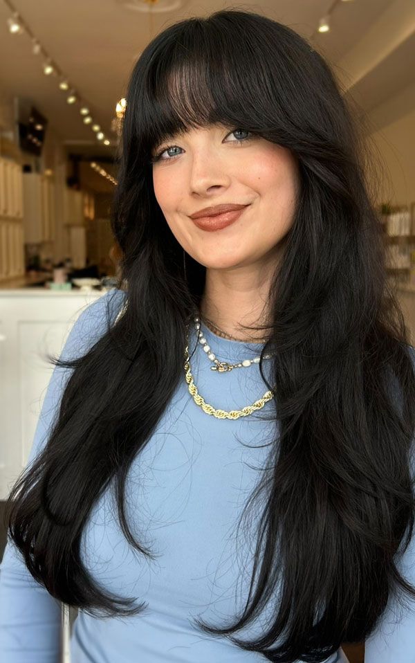 Full Bangs With Face-Framing Pieces Visual Idea Full Bangs With Face-Framing Pieces Visual Idea — Subtle Layered Haircut 2027