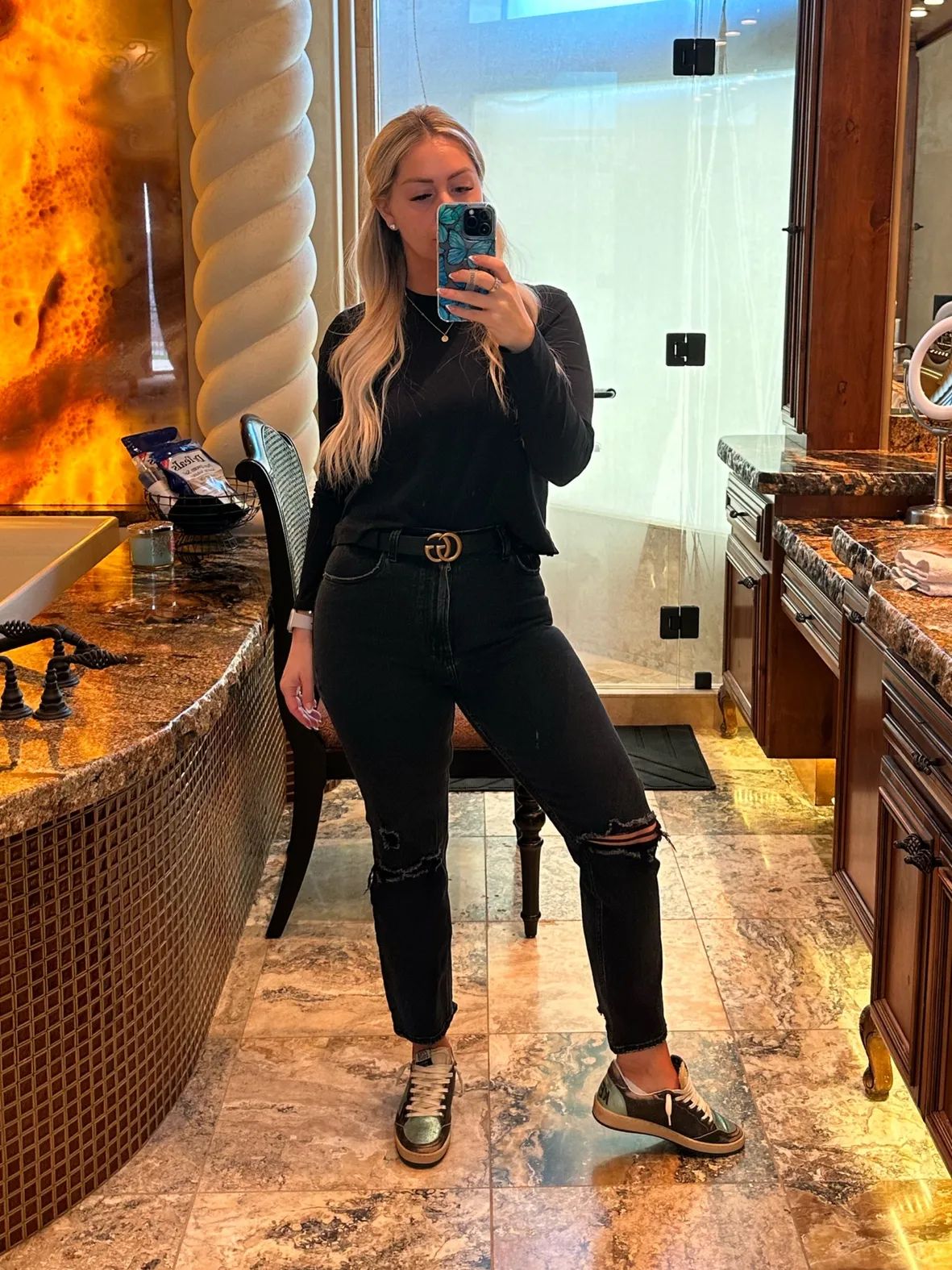 Metallic Green Sneakers and Gold Belt for a Bold Statement Metallic Green Sneakers and Gold Belt for a Bold Statement — Golden Goose Outfits 2027