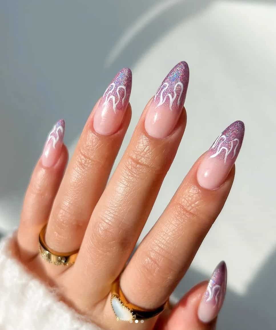 Long Almond Flame Art Ombre with Glitter Long Almond Flame Art Ombre with Glitter — Lavender Ombre Nails 2027