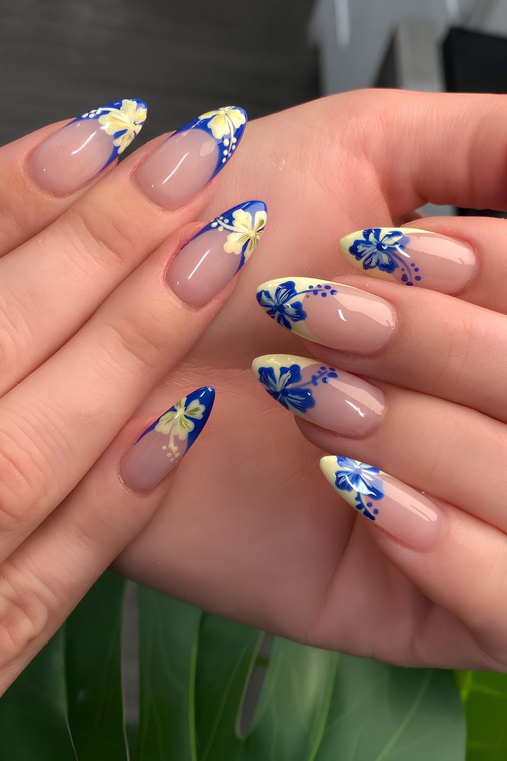 Blue Yellow Hibiscus Medium Oval Blue Yellow Hibiscus Medium Oval — Hibiscus Flower Nails 2027