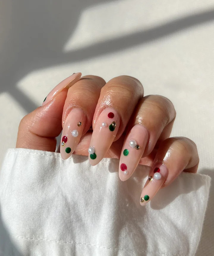 Sheer Nude Embellished Stilettos Sheer Nude Embellished Stilettos — Christmas Nail Art 2026