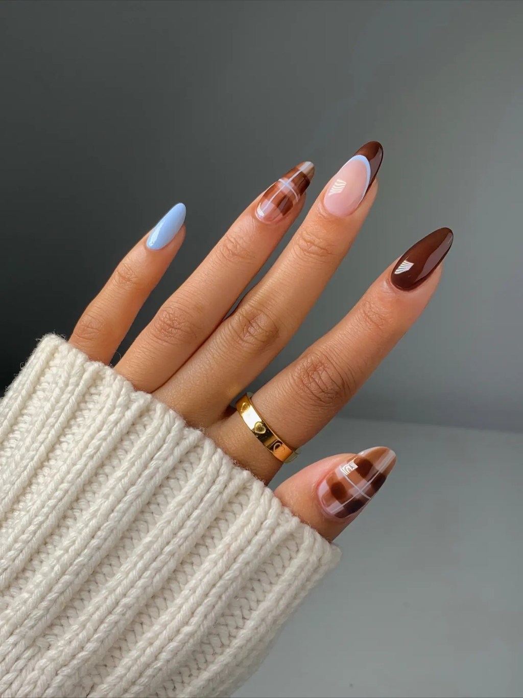 Nude French Tips and Plaid Accents — Simple Thanksgiving Nails 2026