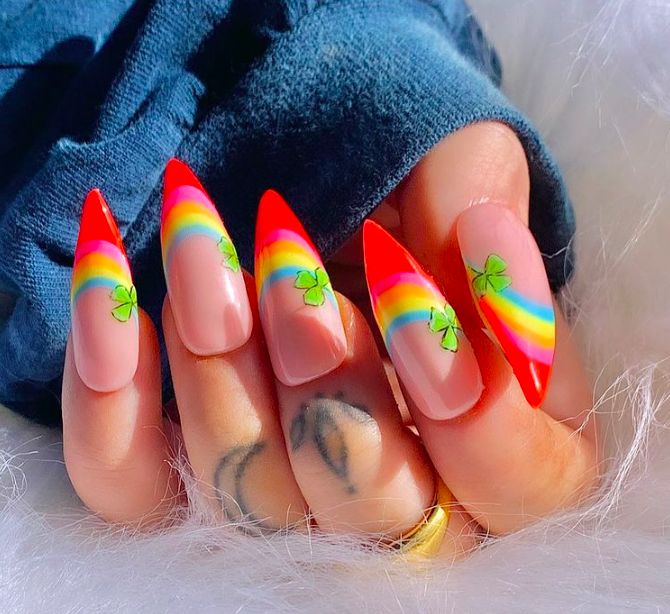 Rainbow Gradient French Tips on Nude Stilettos Rainbow Gradient French Tips on Nude Stilettos — Rainbow Nails 2027