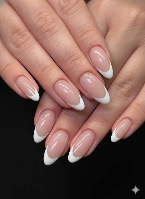 Medium Almond Natural Nude French Medium Almond Natural Nude French — White French Tip Nails 2027